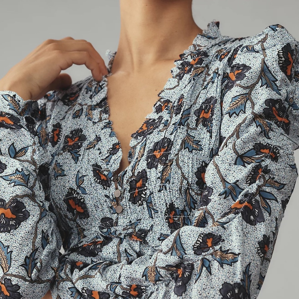 Anthropologie Long Sleeve V-neck Ruffle Mini NWT - Picture 4 of 6